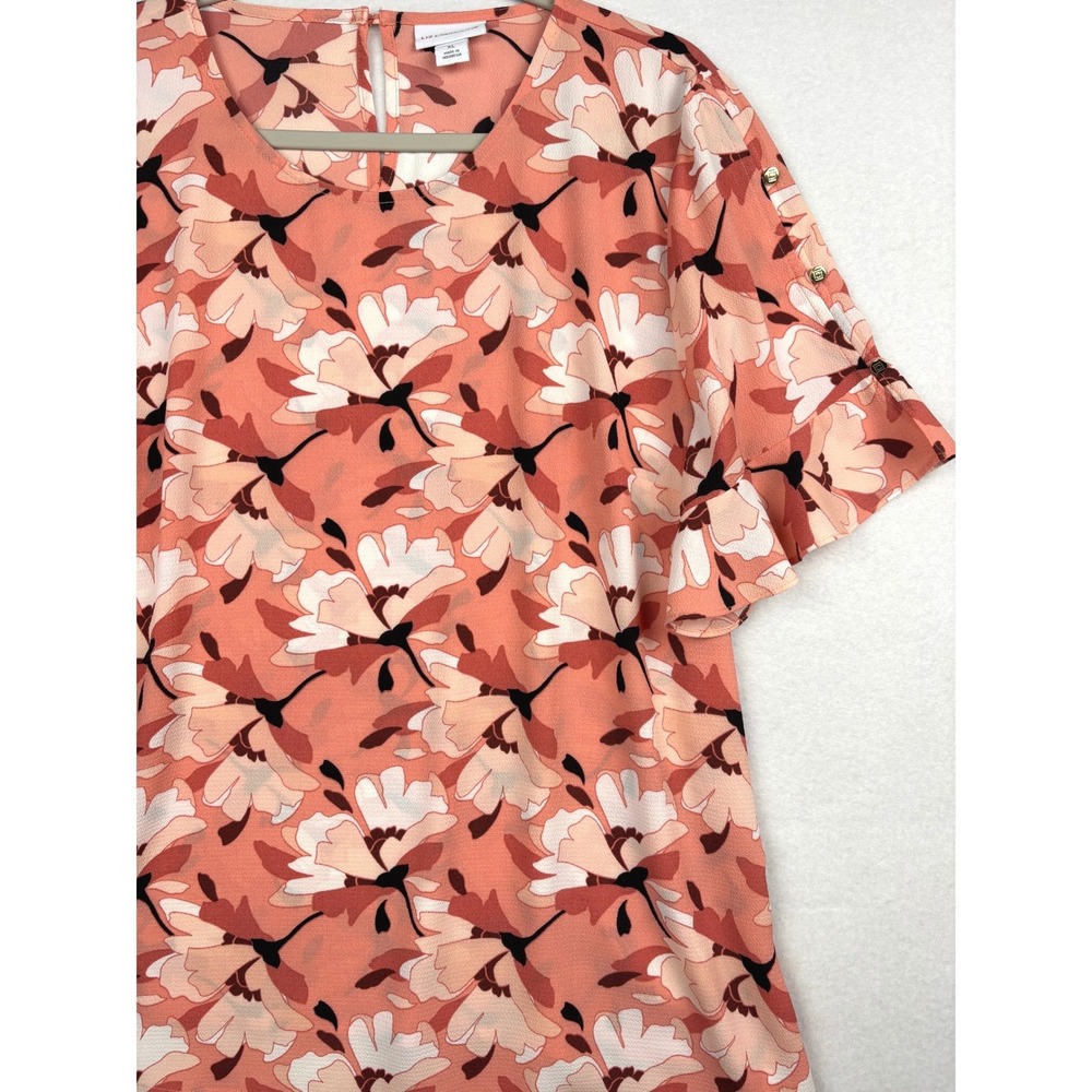 Liz Claiborne Blouse Womens XL Floral Flutter Sleeve Keyhole Button Detail